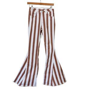 Bestto Show Stopper Full Size Run Striped Flare Leg Jeans in Cream/Rust